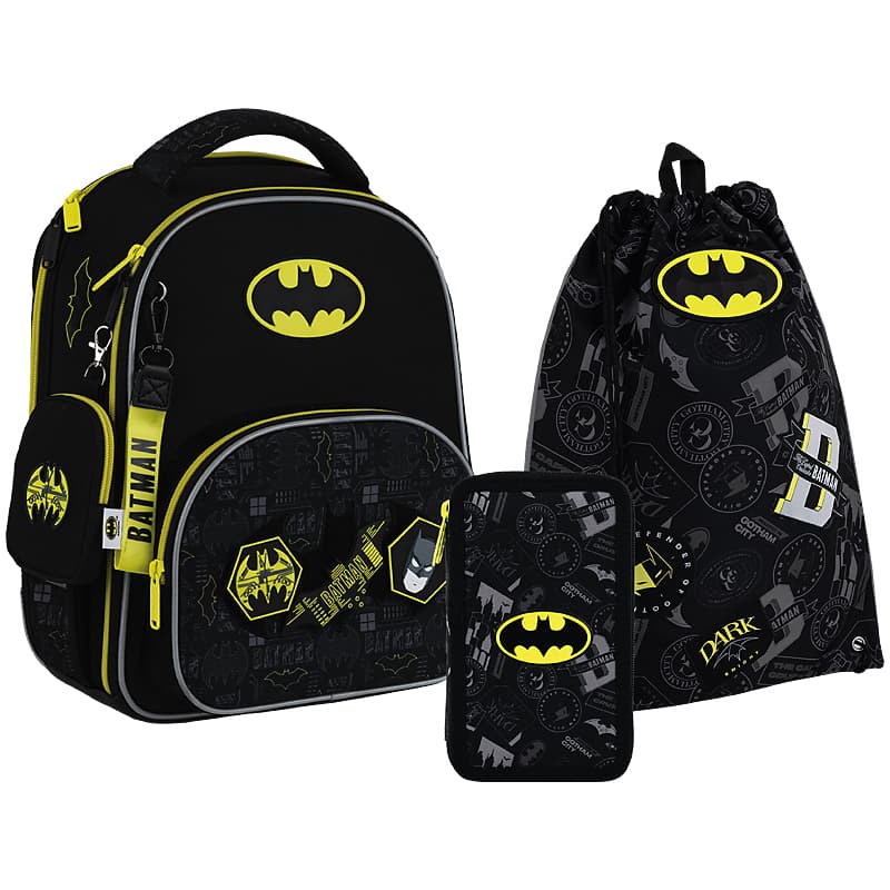 Набір: рюкзак 2від.,3карм.+пенал+сумка для взуття "Kite" Batman №SET_DC25-556M(4)