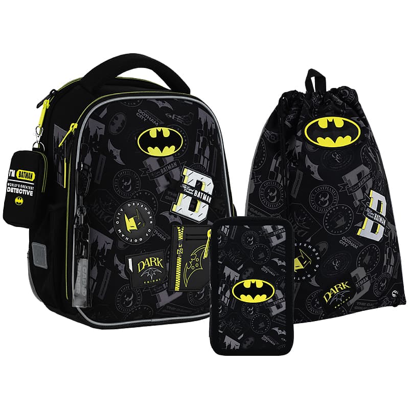 Набір: рюкзак 2від.,2карм.+пенал+сумка для взуття "Kite" DC Batman №SET_DC25-555S(4)