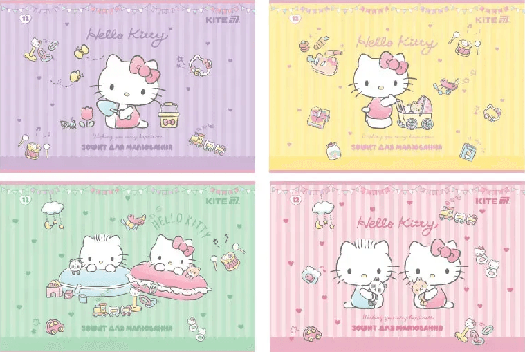 Зошит для малюв. на скобі 12 арк.софт тач + УФ лак "Hello Kitty" №HK25-241-1/Kite/
