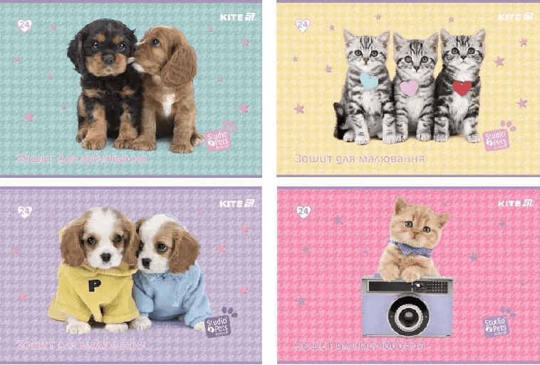 Альбом для малюв. на скобі 24/100 А4 "Studio Pets" софт тач+УФ лак №SP25-242/Kite/(12)(96)