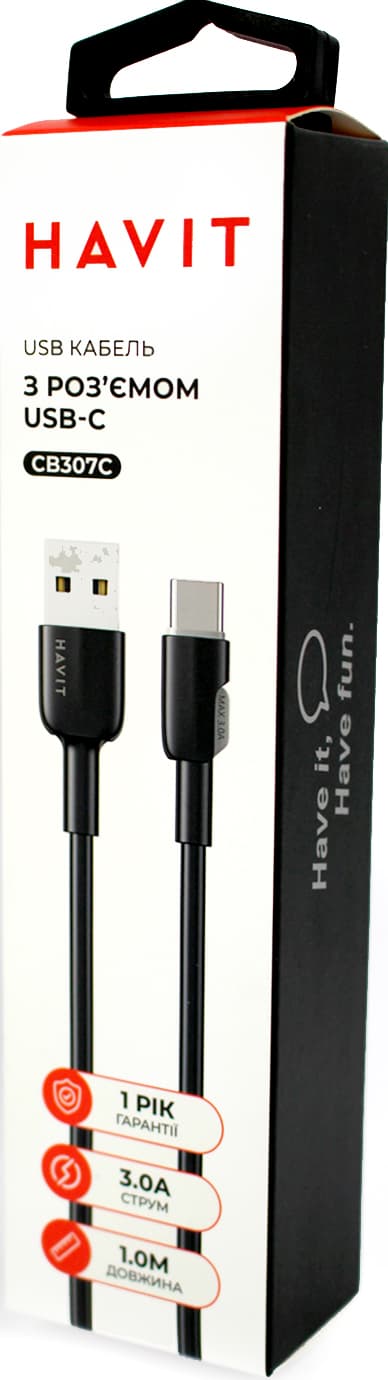 Кабель USB > Type C Havit HV-CB307C 3A 1м black