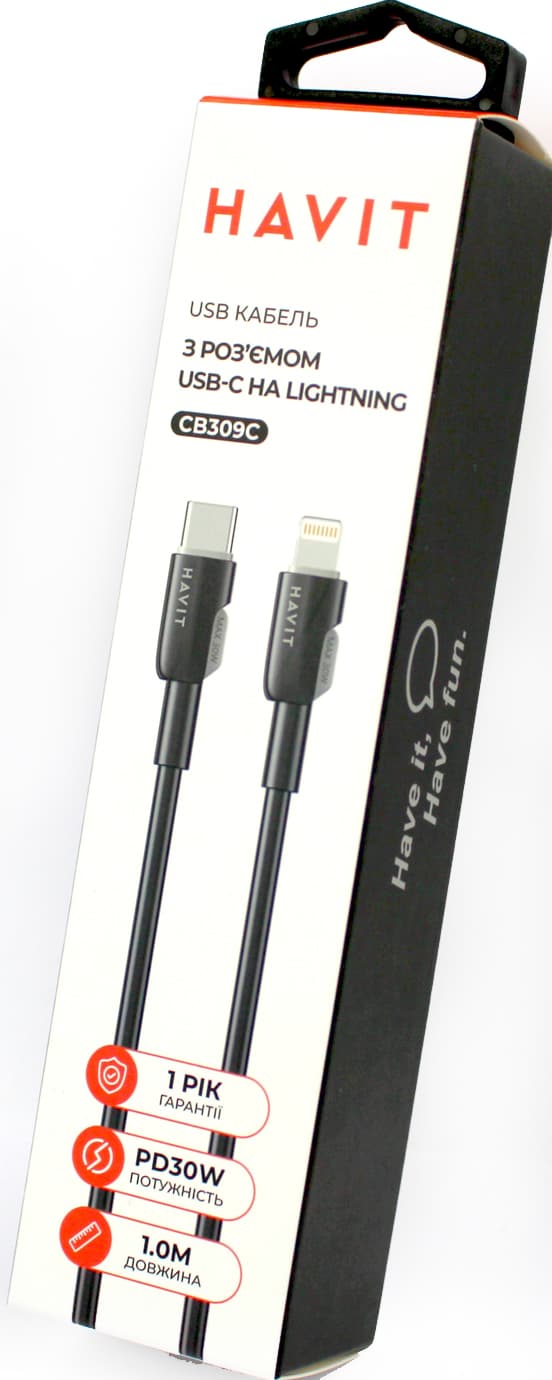 Кабель USB > Lightning+Type-C Havit HV-CB309C PD30W 3A 1м,black