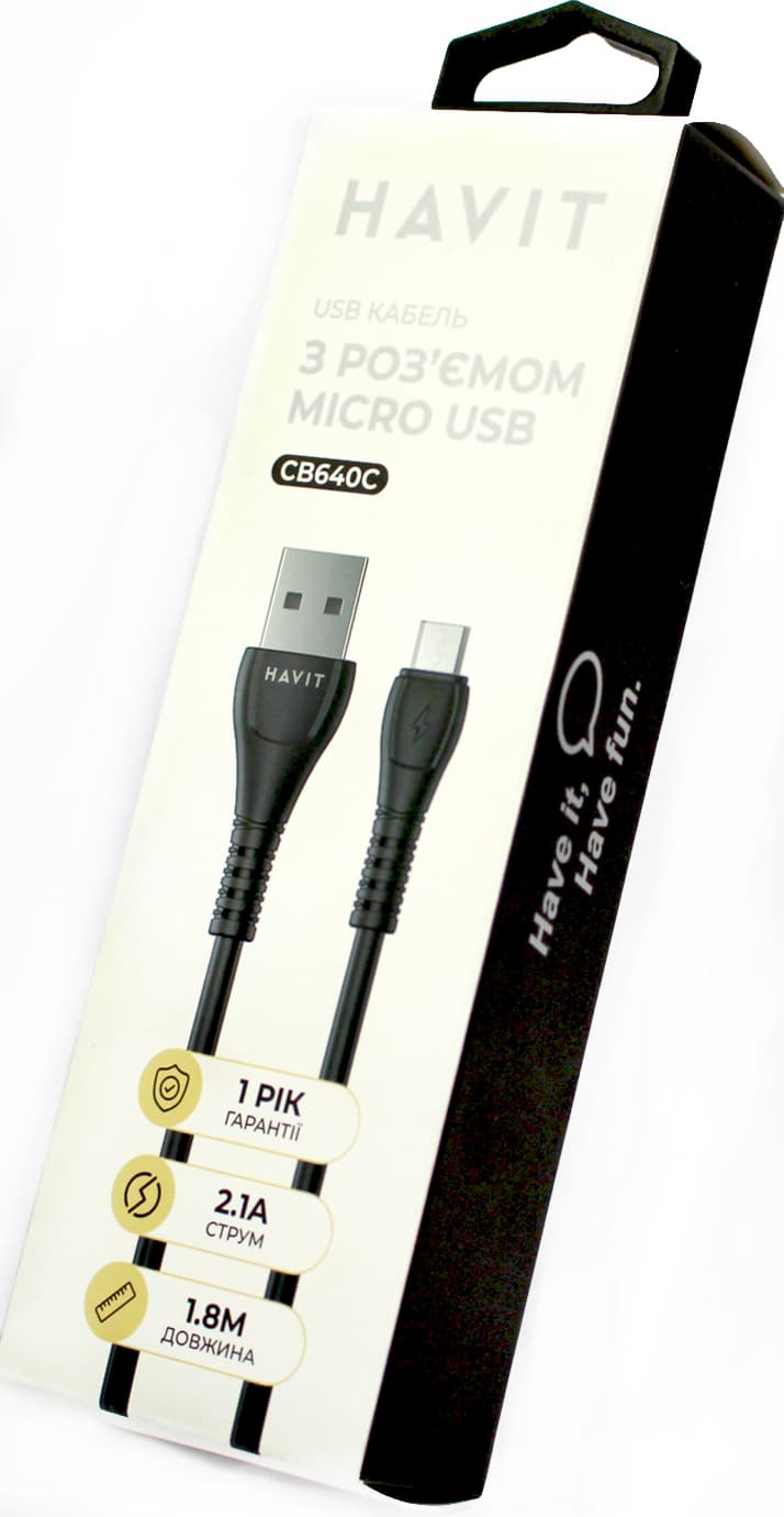 Кабель USB > microUSB Havit HV-CB640C 2.1A 1.8м black