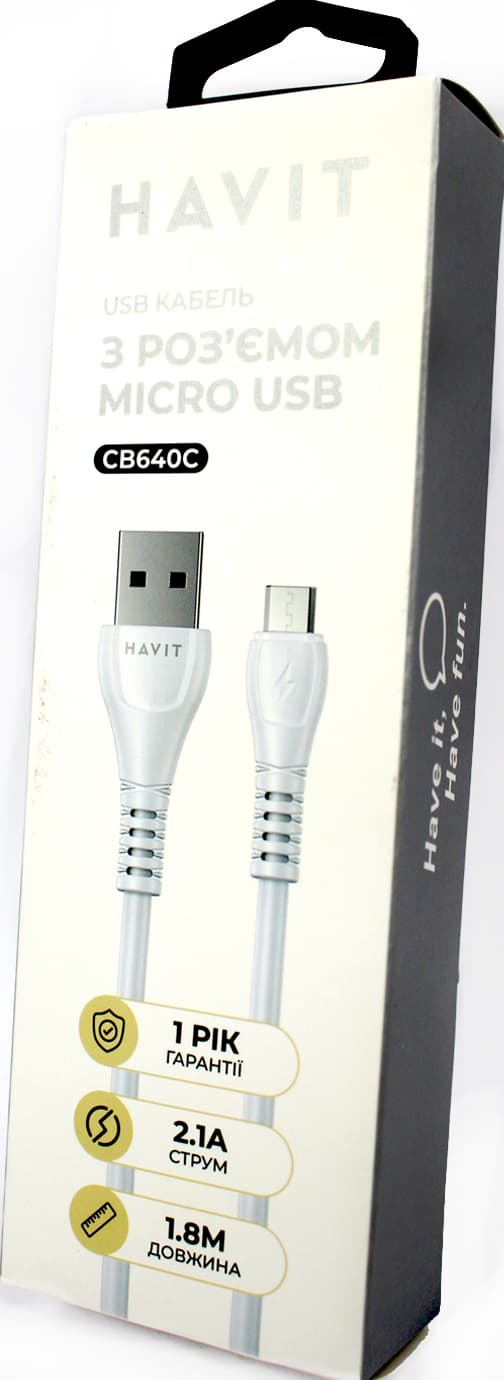 Кабель USB > microUSB Havit HV-CB640C 2.1A 1.8м white