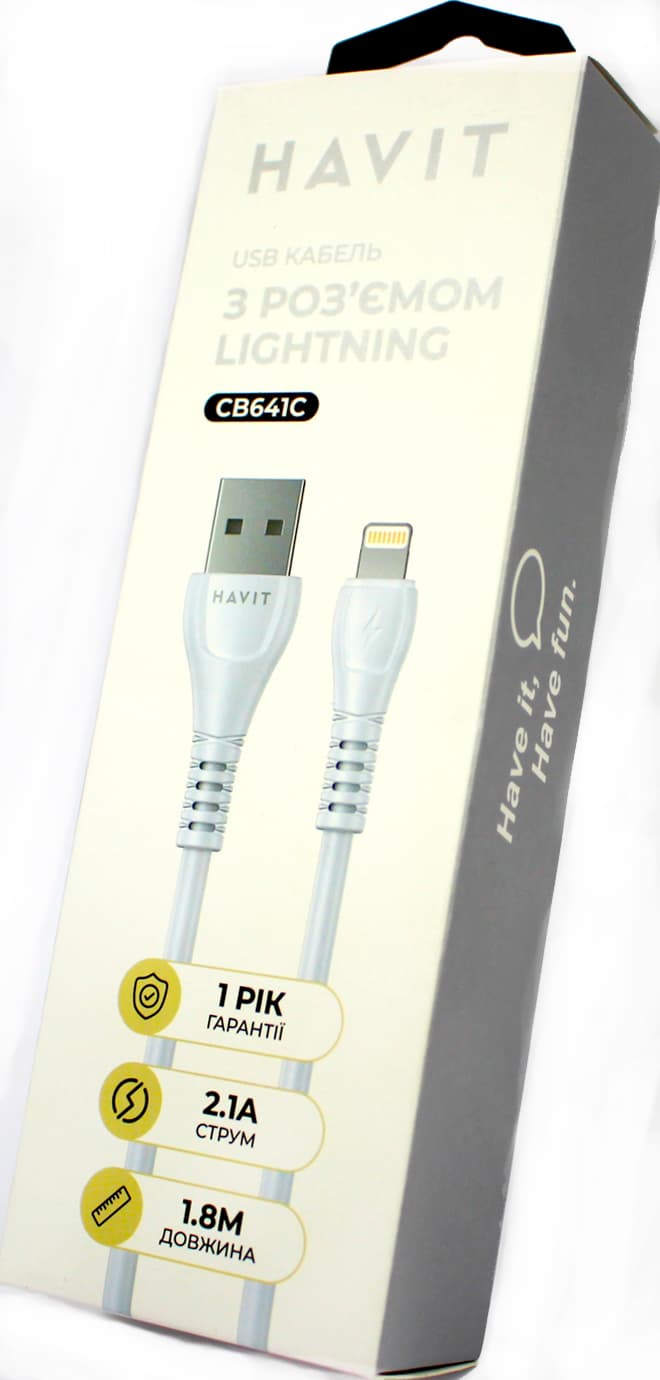 Кабель USB > Lightning Havit HV-CB641C 2.1W 2.1A 1.8м white