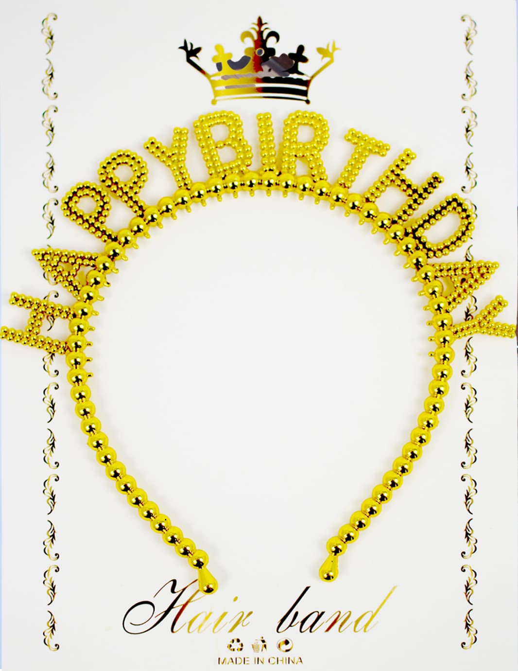 Обруч для волосся "Happy birthday" бусинки золото №15113(20)
