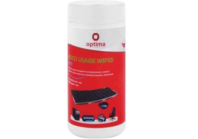 Салфетки влажные для очистки оргтехники "Optima"(100шт) универсальные №E72615(15)