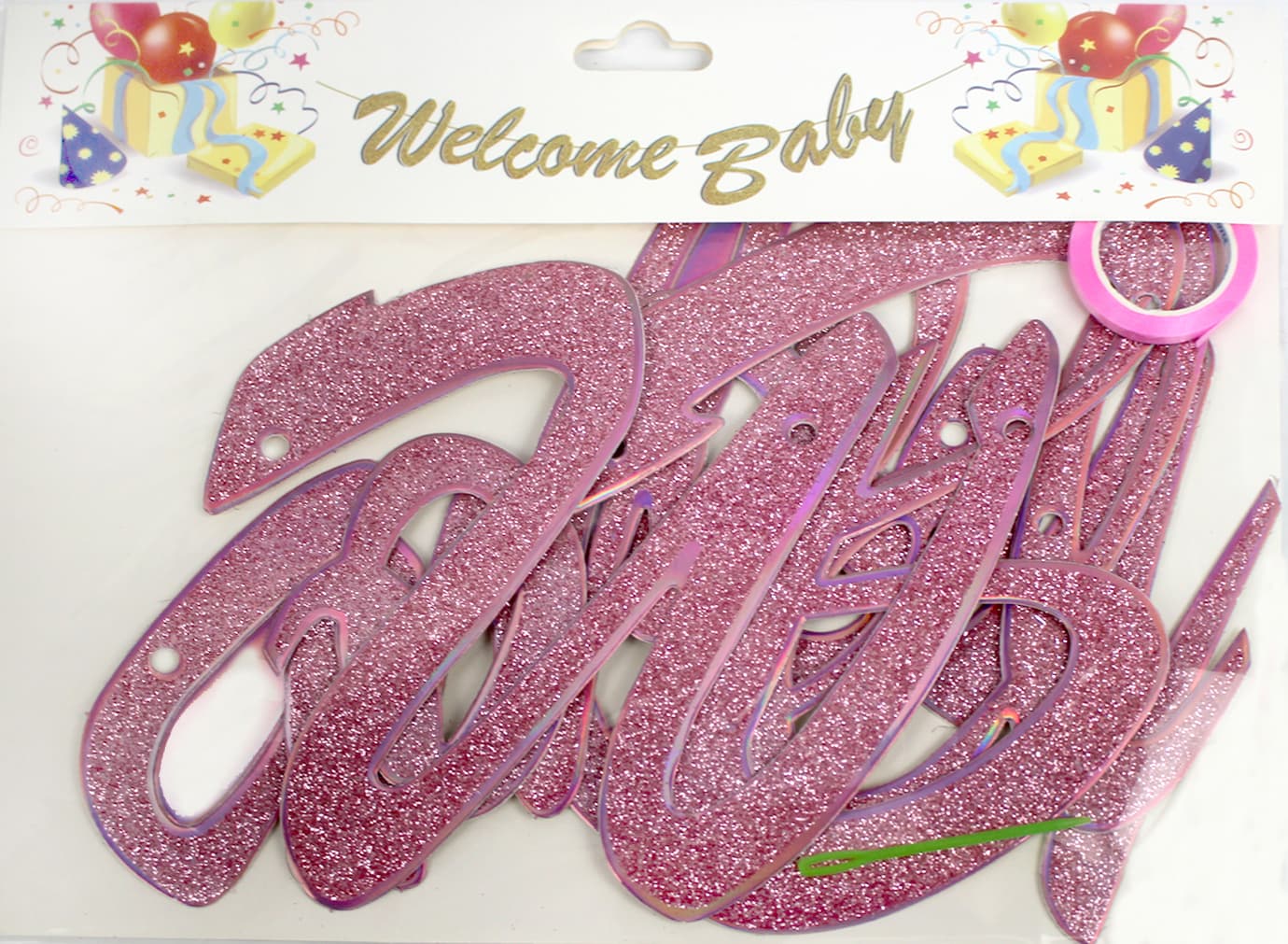 Гирлянда "Welcome baby" розовый глиттер №16238(36)