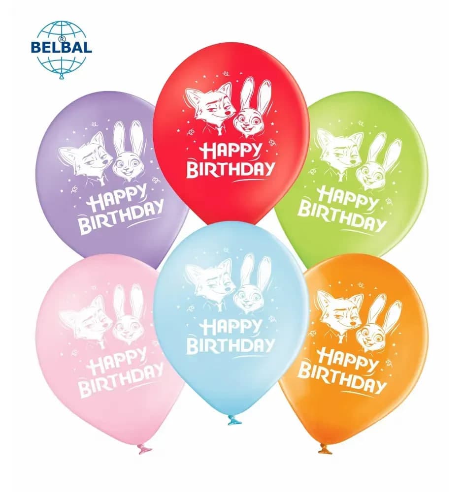 Кулька повітр. латексна 12"/30см "Happy Birthday" Звірополіс/BelBal/(25)