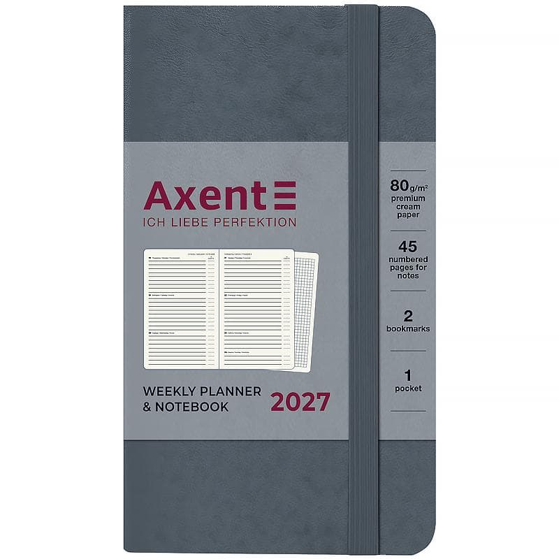 Щотижн. А6 "Axent" дат2027 Pocket Strong сірий №8508-27-62-A