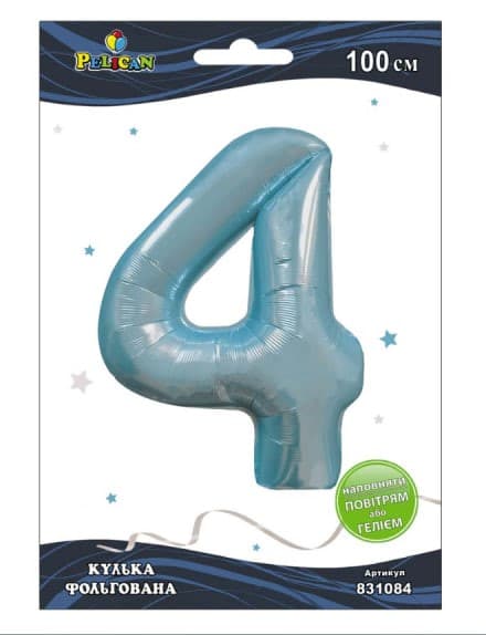 Кулька повітр. фольгована цифра "4" блакитна Baby blue 40"(100cm) Pelican 1шт. 5/500