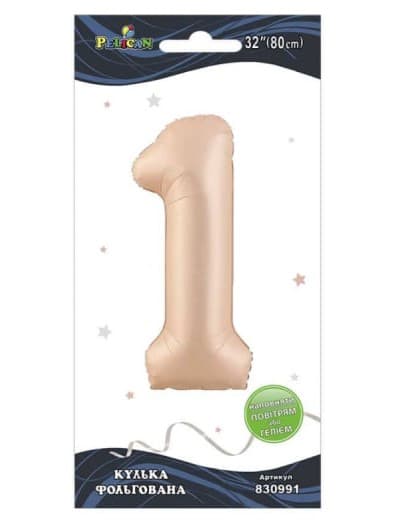 Кулька повітр. фольгована "Цифра 1" 80см рожева Blush №830991/Pelican/(1)(10)(5)(1000)
