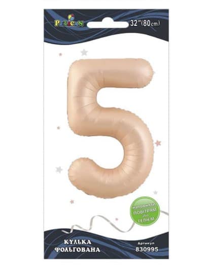 Кулька повітр. фольгована "Цифра 5" 80см рожева Blush №830995/Pelican/(1)(10)(5)(1000)