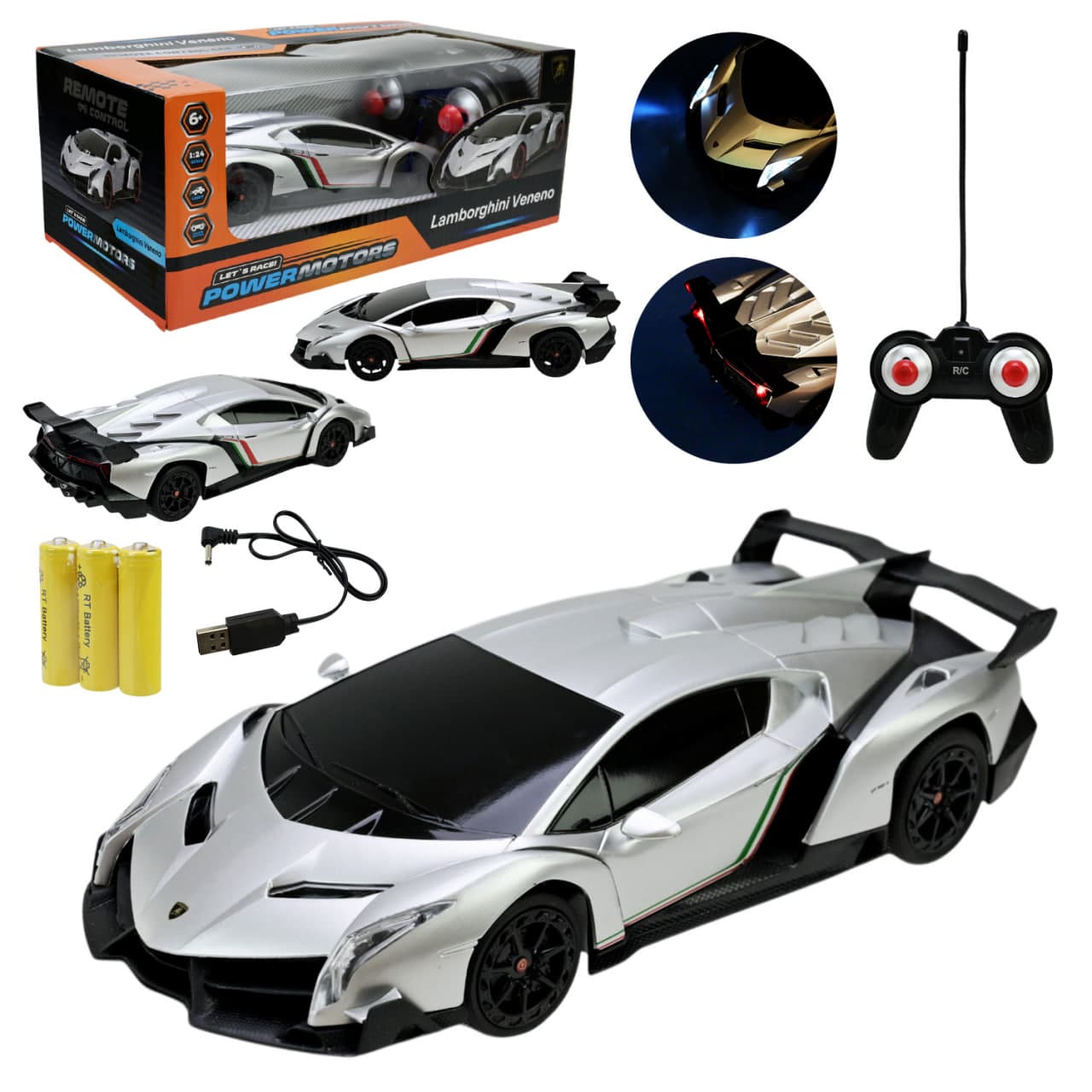 Машина RK "Powermotors" Lamborghini Veneno (24) сіра,світло,в кор-ці №PM2410(24) КІ