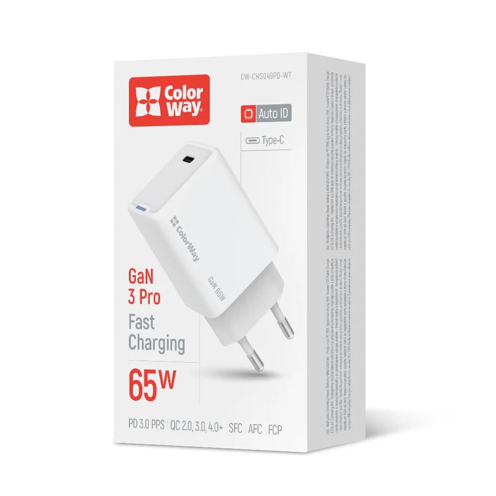 Зарядний пристрій Colorway Gan Mini 65W PD Port PPS USB white