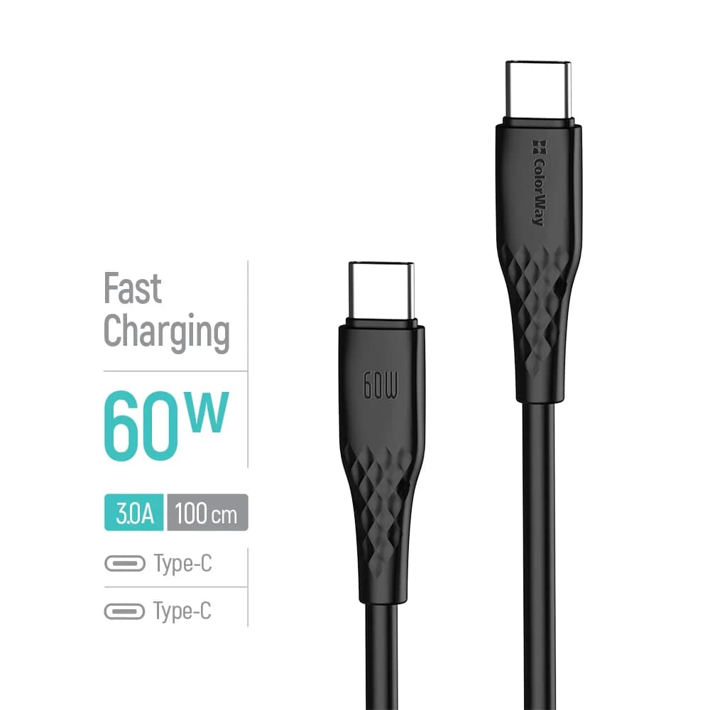 Кабель Type C > Type C Colorway CW-CBPDCC094-BK PD Fast Charging 60W 3A 1м чорний