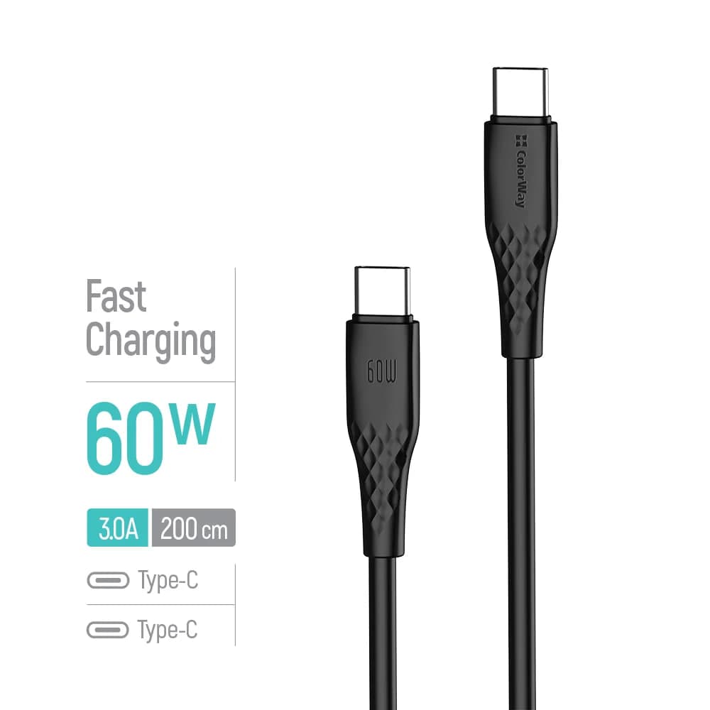 Кабель Type C > Type C Colorway CW-CBPDCC095-BK PD Fast Charging 60W 3A 2м чорний