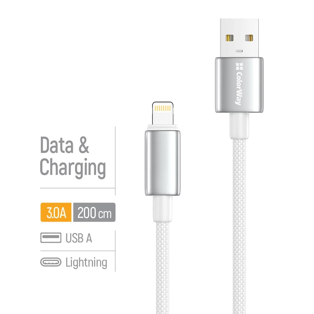 Кабель USB > lihgtning Colorway CW-CBUL099-WT 3А 2м білий