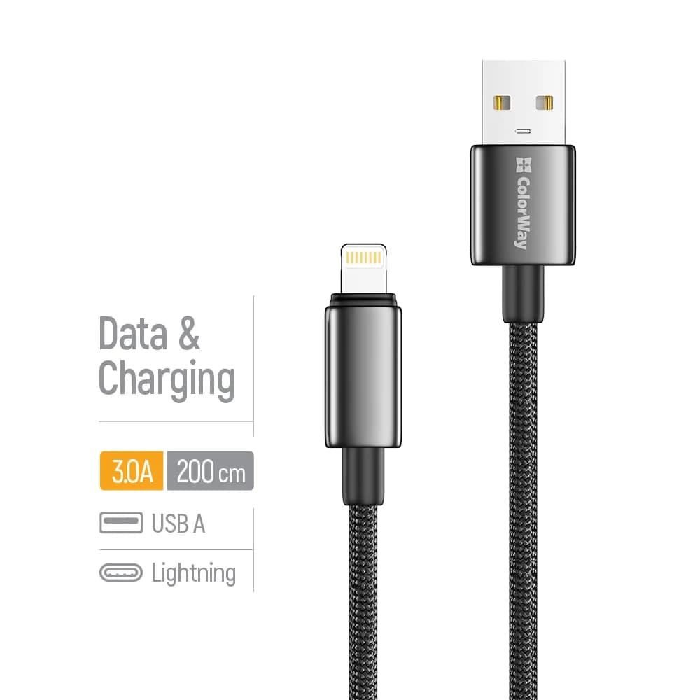 Кабель USB > lihgtning Colorway CW-CBUL099-BK 3А 2м чорний