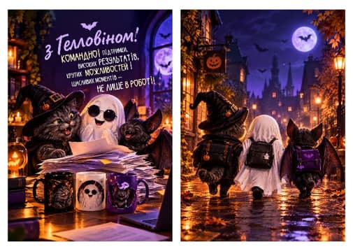 Листівка З Геловіном "Не лише в роботі" 105х148мм