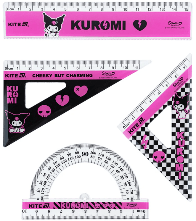 Набор геометрический "Kite" №HK25-282 Kuromi (линейка 15см,2 угольника,транспортир)(24)(288)