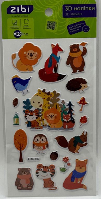 Наліпка 3D "Лісові звірі мікс" 18см, KIDS Line №ZB.63363/Zibi/