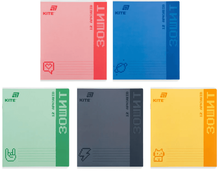 Зошит 12арк. кліт. "Kite" УФ лак об'ємний One color №K26-232(25)(600)
