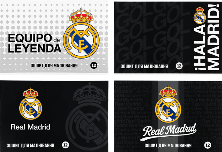 Зошит для малюв. на скобі 12/100 А4 "FC Real Madrid" гібр. лак+УФ №RL26-241/Kite/(20)(160)