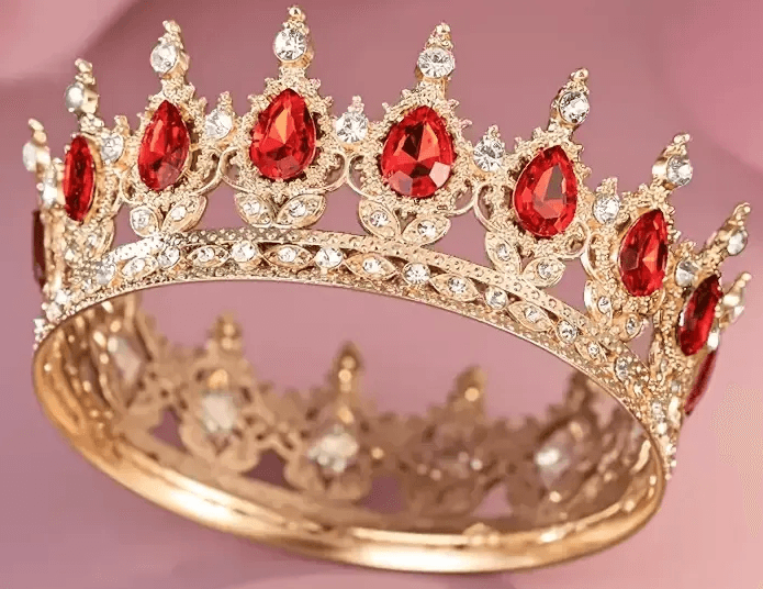 Корона метал. с пиками,золото с красными камнями 12,5х5,5см №15447