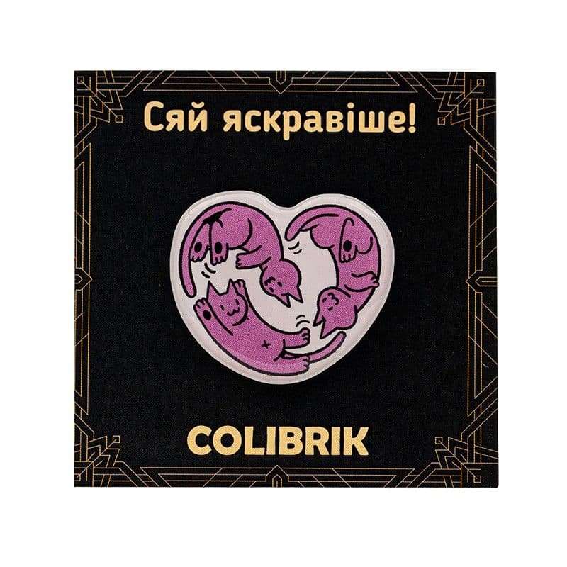 Значок пин "Кошачье сердце розовое" №480237