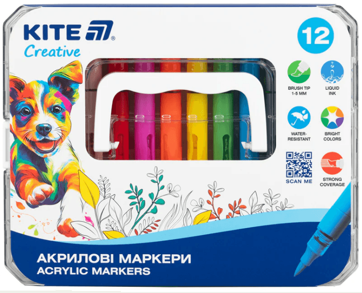Набор маркеров акрил. "Kite" Creative №K-1161 12шт с жидкими чернилами