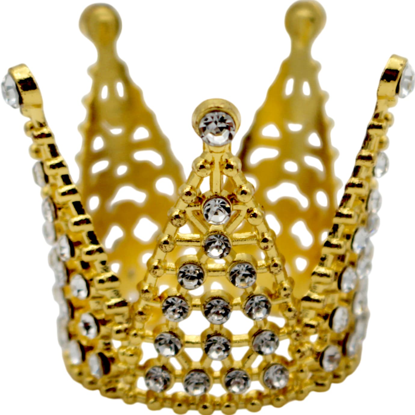 Корона метал. мини золото с белыми камнями 3х3,2см №16601