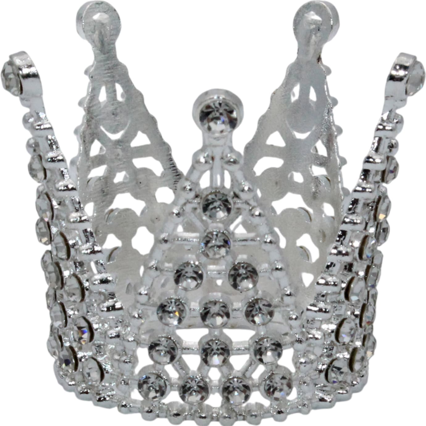 Корона метал. мини серебро с белыми камнями 3х3,2см №16602