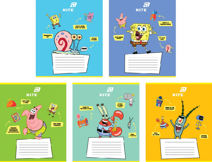 Зошит 12арк. лін. "Kite" софт тач + УФ лак об'ємний Sponge Bob №SB26-234(25)(600)