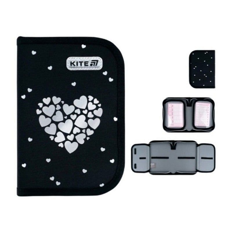 Пенал "Kite" Black&Silver 1від.,б/н,з 2 відворотами №K26-622-5