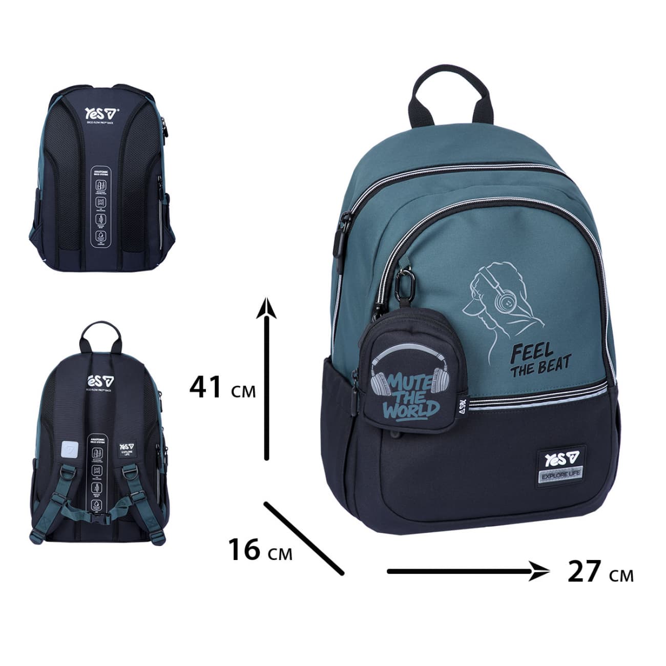 Рюкзак "Yes" TS-113M Feel the Beat 2от.,3карм №550324