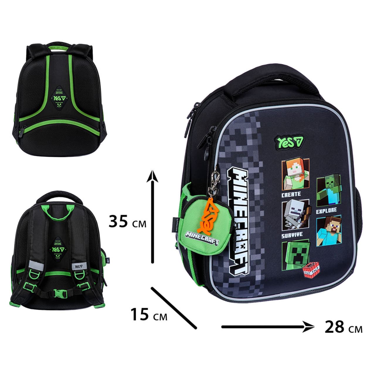 Рюкзак каркасний "Yes" H-100S Minecraft Reality 2від.,3карм. №550223
