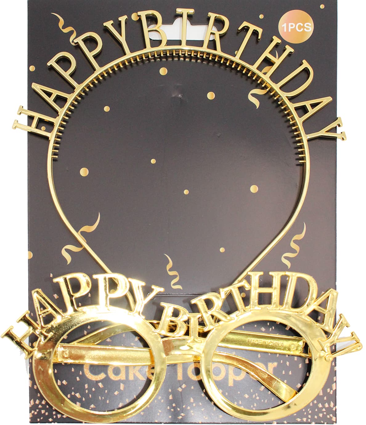 Обруч для волосся та окуляри "Happy birthday" золото №16487