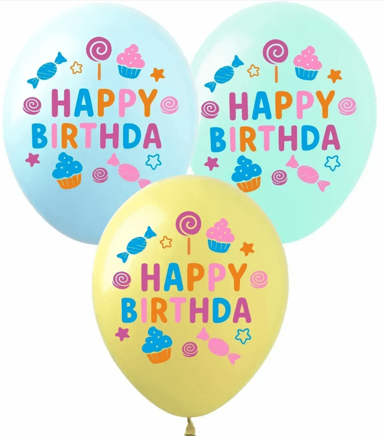 Кулька повітр. латексна 12"/30см "Happy Birthday солодощі,кекси"/Art Show/(50)