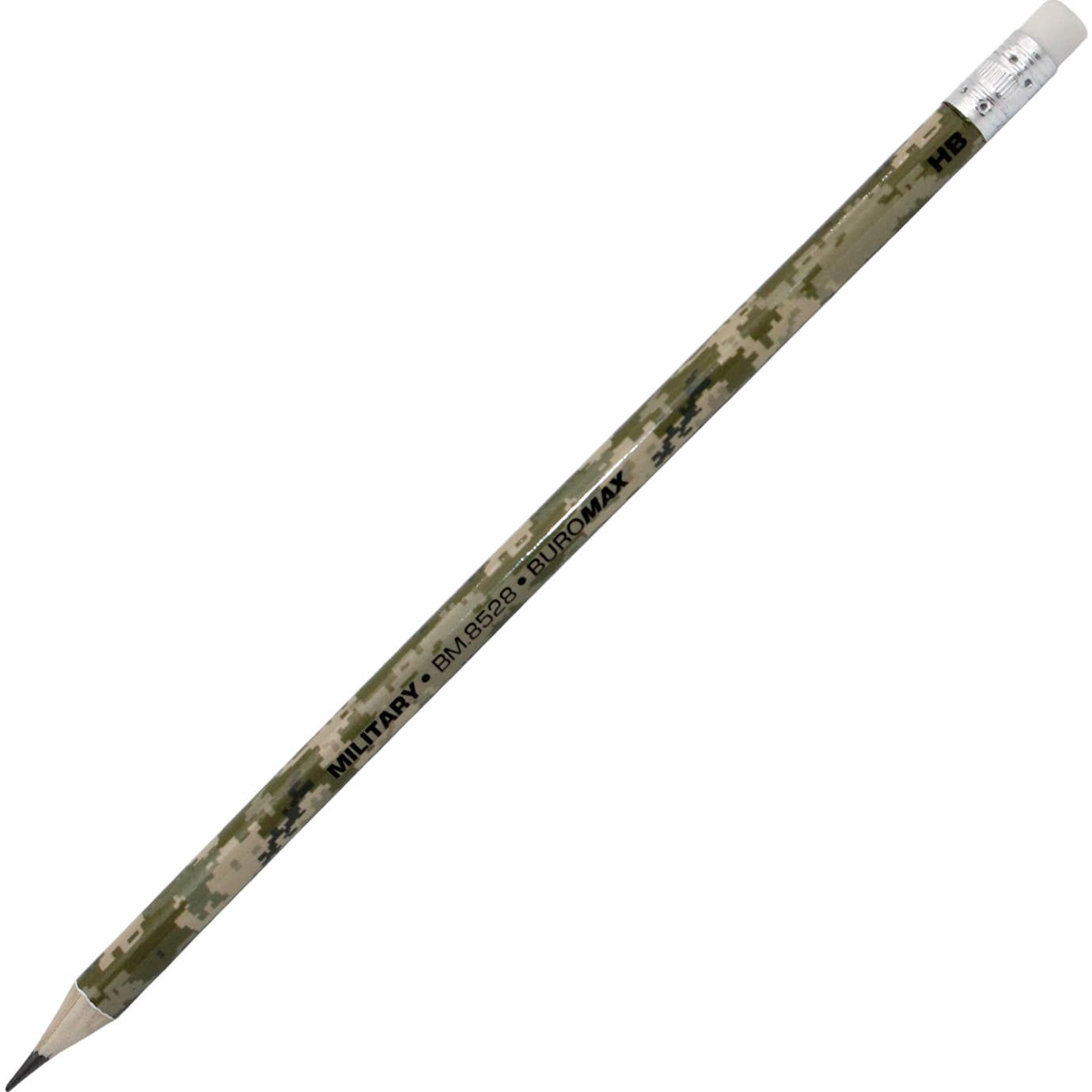 Олівець гр. "Buromax" №8528-HB Military з гумкою(100)(2400)
