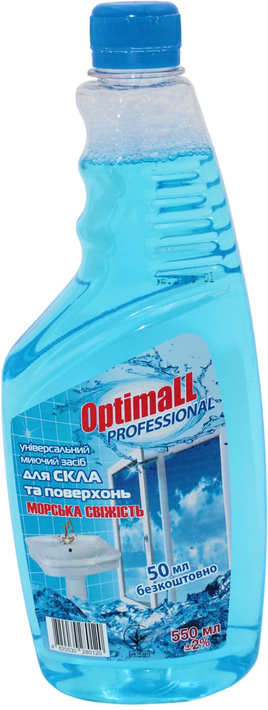 Засіб для миття скла "Optimall" 550мл (запаска) Морська свіжість №0120(12)