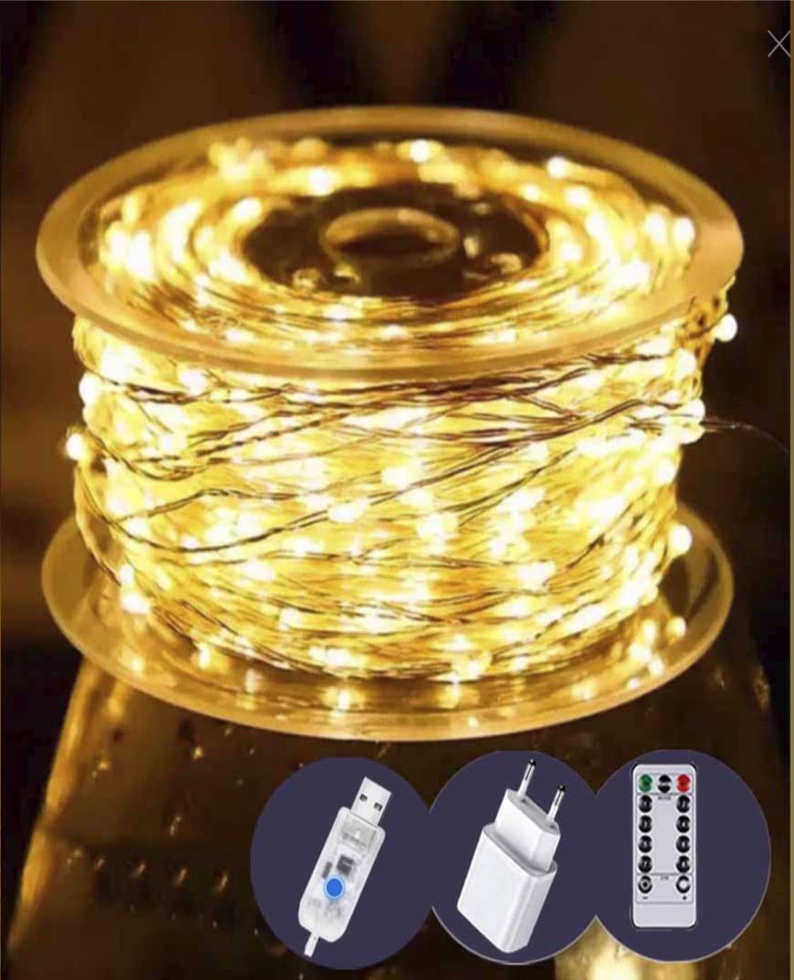 Гирлянда электрич. "String" Роса 500LED 8 режимов +USB пульт тёплый белый 50м №1905-07