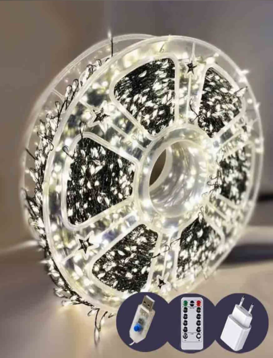 Гирлянда электрич. Роса-мишура 1500LED 8реж+пульт ДУ+USB бел.тёпл.,зел.пров. L-50м №1971-07
