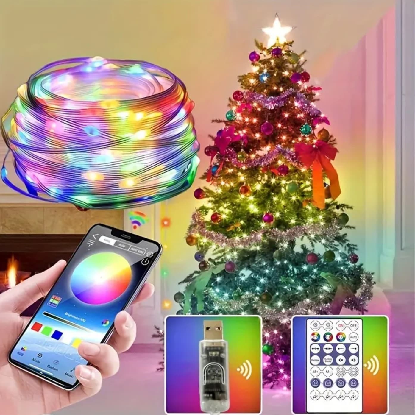 Гирлянда-водопад электрич. Роса 100LED USB,bluetooth,RGB L-10м №19072-88(104)