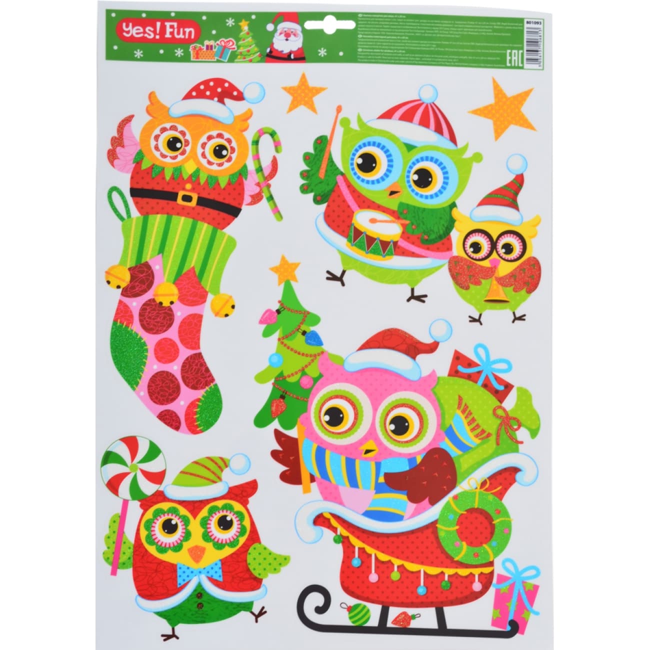 Новорічна наклейка на вікна, глітер, 41x29см №801093 Yes! Fun