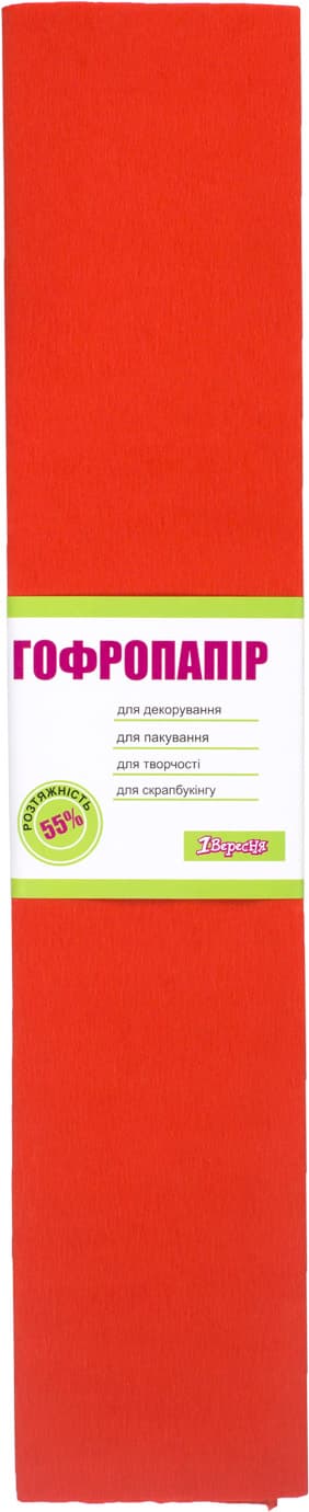Бумага-гофра 5 55% 26,4г/м2 1 Вересня 2мх50см светло-красная (10) (200) 705393