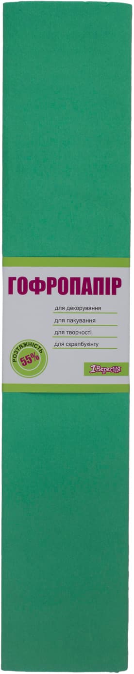 Бумага гофра 5 2мх50 см 55% 26,4 г/м2 1 Вересня ярко-зеленая (10) (200) 705546