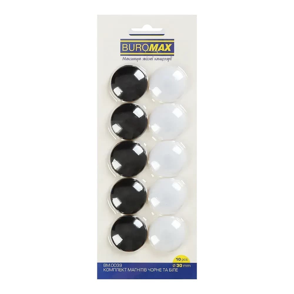 Магниты "Buromax" №BM.0039 BLACK AND WHITE 10штх30мм