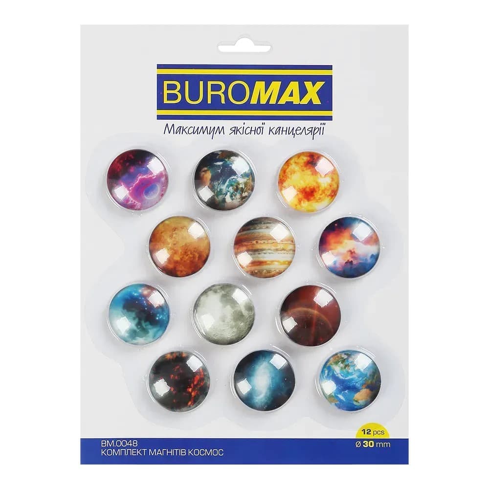 Магниты "Buromax" №BM.0048 SPACE стеклянные 12штх30мм