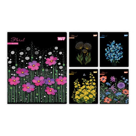 Тетрадь А5 YES 24л. клет. глиттер+УФ+soft touch Floral bloom №768592(10)(160)
